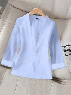 Women's Fashionable Solid Color Long Sleeve Blazer Jacket Baby Blue Casual  Three Quarter Length Sleeve Fabric Plain Regular Non-Stretch  Women Clothing, size features are:Bust: ,Length: ,Sleeve Length: Lightweight Blazer, Long Sleeve Blazers, Three Quarter, Suits For Women, Baby Blue, Women Clothing, Blazer Jacket, Solid Color, Sleeve Length