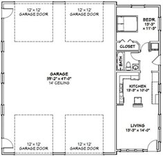 the garage floor plan is shown with two separate rooms and one living room on each side