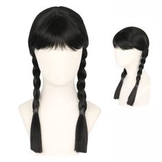 PRICES MAY VARY. Color:Black ,Weight: around 200g/set,please allow 10g in error ,Length: around 23",please allow 5cm/2" in error Cap Size:About 19.5 Inches with Adjustable Straps, 2 adjustable straps could help you adjust the wig cap size less or more for about 1-1.5 inches, Suitable for girls and children aged 12 and above Material:Black braided wig is made of soft heat resistant fiber, hair is nice to brush and keeps its shape, you can also perm, comb or cut it to create the style you like Pac Goth Wig, Black Gothic Headband For Cosplay, Bang Black Wig, Trad Goth Wigs Black, 40 Inch Cosplay Wig Black, Black Braids, Braids Wig, Wig Cap, Wigs With Bangs