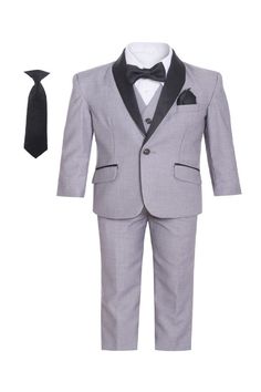 For a celebratory event, choose this Boys Husky Fit Shawl Collar Tuxedo Seven Pieces Set by Magen Kids. Tuxedo jacket, dress pants, vest, dress shirt, satin tie, and satin pocket square are all included. Tuxedo comes in black color for an elegant and distinctive look. Suitable for any special occasion, such as a holiday, birthday party, communion, Easter, or church. Get your young man all the items he needs to look dapper at his upcoming event! Fitted Three-piece Suit For Winter Party, Winter Party Fitted Three-piece Suit, Winter Party Sets With Suit Collar, Elegant Long Sleeve Dress-up Sets, Elegant Spring Dress-up Sets, Spring Party Tuxedo Sets, Elegant Fitted Dress-up Sets, Fitted Long Sleeve Dress-up Sets, Fitted Sets For Dress-up In Spring