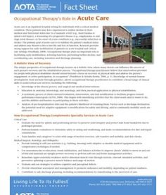 Acute Care Handout Fact Sheet, Therapy Activities, Occupational Therapy, Physics