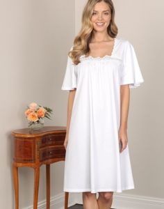 Luxury Italian Linens for Home - Schweitzer Fine Linens Elegant Lace Trim Sleepwear For Loungewear, Elegant Nightgown With Lace Trim For Home, Elegant Cotton Nightgown For Daywear, Elegant Cotton Nightgown, Elegant Night Cotton Dresses, Elegant Cotton Dress For Night, Elegant Cotton Dress For Wedding Night, Elegant Cotton Sleepwear For Night, Elegant Fitted Cotton Nightgown