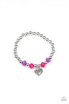 Featuring dainty silver beads and decorative silver heart charms, the stretchy beaded bracelets vary in patterns of blue, coral, purple, yellow, pink, and green.You are buying 1 bracelet. Paparazzi Accessories Jewelry, Stretchy Beaded Bracelet, Friendship Bracelets With Beads, Blue Coral, Childrens Jewelry, Stretchy Bracelets, Pink Beads, Random Color, Ankle Bracelets