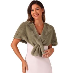 The perfect addition to your wardrobe especially at formal events and on special occasions. A trendy item can easily match blouses and dresses. It is sleeveless and can be paired with jeans, skirts, and leggings. The elegant shawl is suitable for brides and more girls or women in winter. You can wear it for shopping, weddings, gatherings, parties, celebrations, going to work, and so on. Fur Jacket Women, Shawl Winter, Faux Fur Shawl, Elegant Shawl, Fur Shawl, Wedding Wraps, Lace Shawl, Faux Fur Fabric, Fur Fabrics