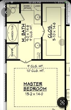 a floor plan for a small house with two bedroom and an attached bathroom, which is also