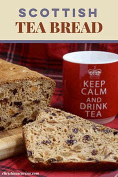 a loaf of scottish tea bread next to a cup of coffee