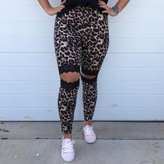 Cut-out lace detail Leopard Lace Cut-Out Leggings We feel these are running a size small, we suggest sizing up one size for great fit. 90% Polyester, 10% Spandex ﻿Solid Black Cut-Out Leggings ﻿﻿We feel fit True To Size! Cut Out Leggings, Black Leggings, Lace Detail, Solid Black, Harem Pants, Cut Out, Spandex, Leggings, Running