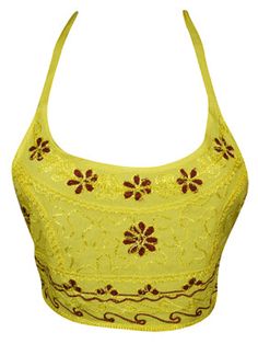 Women Halter Top, Yellow Tie Back Crop Top, Hand Embroidered Stylish Halter Blouse Tops, Summer beach Crop Top, Tank Top S: These easy to wear crop tops are handmade and are Soft, lightweight and comfortable wear. Mix match style, the spaghetti strap crop top can be worn with skirts, or yoga pants, cool with jacket. The embroidered crop top i great for layering or to wear alone with jeans. Make a versatile addition to your wardrobe with this tank top.Fabric: Rayon. Features Unique Strap Halter T Embroidered Halter Top, Elegant Embroidered Yellow Top, Elegant Yellow Embroidered Top, Yellow Embroidered Beach Top, Yellow Embroidered Bollywood Tops, Beach Crop Top, Tie Back Crop Top, Tied Hands, Halter Blouse