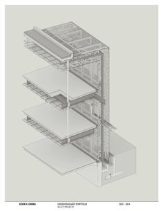 an architectural drawing of the side of a building, with three levels and four floors