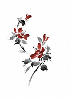 a painting of red flowers on a white background