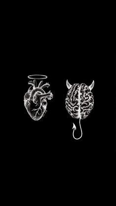 an image of the human heart and brain in black and white, as seen from above