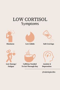 Low cortisol symptoms include: hair loss, low libido, salt cravings, low energy and fatigue, need caffeine to get through the day and anxiety and depression Low Cortisol Symptoms, Low Cortisol Levels, Low Cortisol, Adrenal Cortex, Cholesterol Symptoms, Low Estrogen Symptoms, High Cortisol, Too Much Estrogen