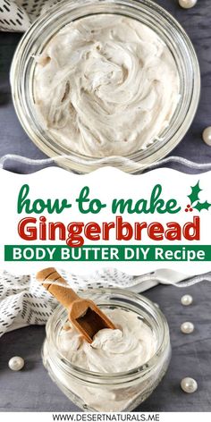 How to make homemade whipped Gingerbread Body Butter. This makes a great DIY Gift for Christmas and the holidays. This DIY Body Butter recipe is a natural homemade skin care product and perfect for your winter skincare routine during the Christmas season. Make this all natural DIY Gift with shea butter, coconut oil, and gingerbread essential oils.  Homemade body butter is the perfect way to indulge in a little self care & moisturize your dry skin during the winter months. Gingerbread Butter, Diy Body Butter Recipes, Room Spray Recipe, Winter Skincare Routine, Body Butter Recipe, Butter Homemade, Diy Gingerbread, Homemade Gingerbread, How To Make Gingerbread