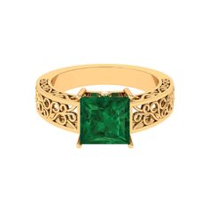 Product Details Elevate your style with this captivating Princess Cut Created Emerald Solitaire Ring. Its beauty will brighten even the dullest days. The Created Emerald Gold Filigree Ring with Surprise Diamond is the perfect way to make her feel cherished and loved. Product Information SKU SHP-RINGS0821175929 Width 9.5 mm Height 5.5 mm Weight 3.28 gm (Approximate) LAB CREATED EMERALD INFORMATION No.of Stones 1 Pieces Total Weight 2.40 Carat (Approximate) Dimension(approx) Princess Cut-8X8 mm-1 Pcs Color Green Cut Brilliant Shape Princess Cut Setting Type Claw-Set Quality Grade AAAA DIAMOND INFORMATION No.of Stones 2 Pieces Total Weight 0.06 Carat (Approximate) Dimension(approx) Round-1.60X1.60 mm-2 Pcs Color HI Cut Brilliant Shape Round Setting Type Claw-Set Quality Grade SI View More Pro Emerald Solitaire Ring, Filigree Ring Gold, Lab Created Emerald, 18k Yellow Gold Ring, Gold Filigree, Filigree Ring, Ring Sizer, Yellow Gold Rings, Princess Cut