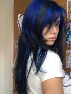 Blue Hair Highlights, Skunk Hair, Haircut 2024, Hair Color Streaks, Hair Streaks, Blue Highlights