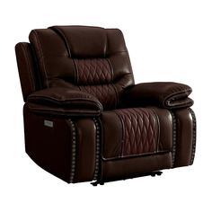 a brown leather recliner chair on a white background