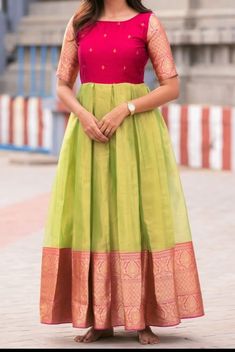 Pattu Long Frocks For Women, Liquid Organza, Long Frocks For Women, Frock Designs For Women, Long Frocks Designs, Pink Colour Dress, Frock Models, Simple Long Dress, Simple Frock Design