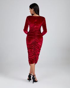 Free your inner fashionista with the Shoulder Pad Velvet Ruched Midi Dress! This bold dress is made with wrinkle-resistant fabric, so you can wear it with confidence and take on the world! Unleash your wild side with this dress and make a statement. Our Style No.KLYF714 VelvetHeight - 66.9"/170cm Bust - 33.8"/86cm Waist - 24.4"/62cm Hips - 36.2"/92cm and wears size S About Wholesale/Dropshipping, please contact us! Note: Colour may vary due to lighting on images. The product images (without mode Bold Dress, Bold Dresses, Plain Dress, Ruched Midi Dress, Shoulder Cut, Product Images, Blue Jacket, Shoulder Pads, Formal Event