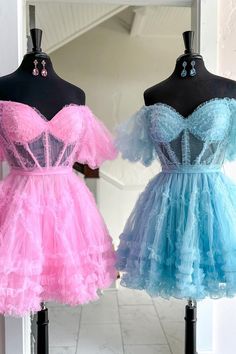 Tulle Ruffles, Junior Prom, Pink Dress Short, Pink Homecoming, Tulle Homecoming Dress, Pink Homecoming Dress, Tulle Sleeves, Short Homecoming Dress, Note Box