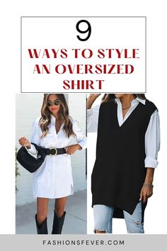 How To Style An Oversized Shirt In 9 Ways - Fashion Outfits Ideas. From styling an oversized shirt with jeans, shorts to skirts this post covers everything. Be it an oversized white button-down shirt or button-up shirt, or a plaid shirt check this to how to style an oversized shirt outfit ideas and slay the look. #oversized #shirtstyle #howtostyle #whattowear Fashion Outfits Ideas, White Button Down Shirt, Sleeveless Pullover