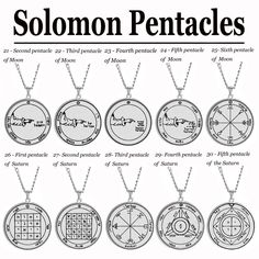 the solomon pentacles pendants are shown in black and white