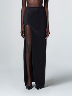 CRESCENT SLIT MAXI SKIRT Long A Line Skirt, Human Form, Floor Length Skirt, Slip Skirt, Straight Dress, Brand Guidelines, Skirt Pattern, Signature Logo, Minimal Fashion