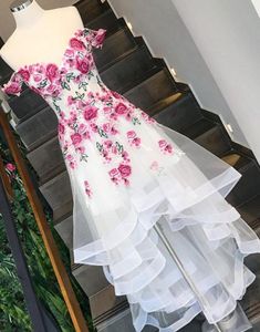 Unique Sweetheart Flower High Low Homecoming Dress,HL2215 on Luulla Formal Dresses Off Shoulder, White Formal Dresses, White Prom Dresses, White Evening Dresses, Ivory Prom Dresses, Dresses With Appliques, High Low Prom Dress, Dresses Off Shoulder, White Dress Formal