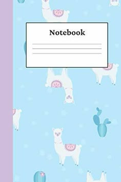 a blue notebook with llamas and cactuses on it, the cover is blank