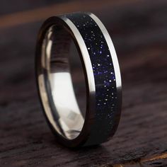 Colorful Goldstone Wedding Ring Mens Wedding Bands White Gold, Blue Tungsten Ring, Mens Wedding Bands Unique, Jewelry By Johan, Engraved Wedding Rings, Blue Goldstone, Men's Wedding Ring, Tungsten Wedding Bands, Tungsten Ring