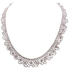 Beautiful 18 Karat White Gold Lace and Diamond Necklace | From a unique collection of vintage Choker Necklaces at https://www.1stdibs.com/jewelry/necklaces/choker-necklaces/. Beautiful Diamond Necklace, Necklaces Choker, Vintage Choker Necklace, Vintage Choker, Lace Necklace, Napoleon Iii, Trendy Necklaces, Gold Lace, Ear Rings