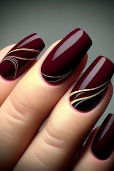 Gel Nail Polish Designs, Nail Art Maroon, Burgundy Acrylic Nails, Wine Nails, Chic Nail Art, Maroon Nails, Fall Gel Nails, Fancy Nails Designs