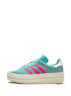 Adidas Gazelle "Flash Aqua / Lucid Pink" Platform Sneakers - Farfetch Gazelle Platform, Pink Platform Sneakers, Pink Platform, Sneakers Green, Pink Platforms, Debossed Logo, Italy Outfits, Shoe Inspo, Pink Sneakers