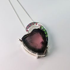 Platinum Pendant, Tsavorite Garnet, Rhodolite Garnet, Unisex Ring, Watermelon Tourmaline, Family Crest