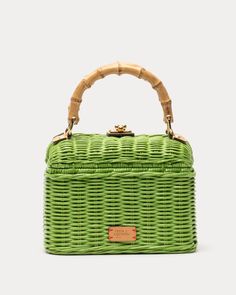 Hannah Lunchbox Wicker Lime Green Large Woven Basket, Spring Handbags, Wicker Purse, Frances Valentine, Green Accessories, Wicker Bags, Perfect Handbag, Colorful Bags, Classic Bags