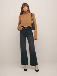 Gets along well with tops. These jeans are a high rise, ankle length jean that is fitted in the waist with a wide leg. It features a finished hem and is made of rigid denim so it'll fit just right without too much stretch. Please size up for a baggier fit. Black Wide-leg Cropped Jeans, Black High-rise Cropped Jeans, High Rise Black Cropped Cotton Jeans, Black Mid-rise Relaxed Fit Cropped Jeans, High Rise Washed Black Cropped Denim Jeans, Wide Legged Jeans, Cropped Wide Leg Jeans, Ankle Length Jeans, Stretch Denim Fabric