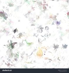 an abstract floral background with lots of different flowers and leaves on the white wallpaper