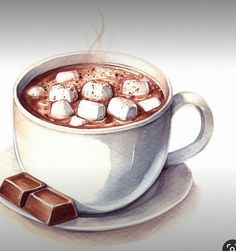 Cup Of Hot Chocolate Drawing, Hot Cocoa Watercolor, Watercolor Hot Chocolate, Hot Cocoa Drawing, Hot Chocolate Painting, Hot Chocolate Watercolor, Hot Chocolate Illustration, Hot Chocolate Drawing, Hot Chocolate Art