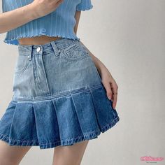 Qteee - Exquisite Pleated Denim Skirt with Charming Lover Heart Design Cute Fitted Denim Skirt, Cute Fitted Mini Denim Skirt, Cute Fitted Denim Skirt With Pockets, Cute Denim Skirt For Summer, Cute Denim Blue Skirt, Cute High Waist Cotton Denim Skirt, Cute High-waisted Cotton Denim Skirt, Cute Denim Skirt For Spring, Cute Blue Cotton Denim Skirt