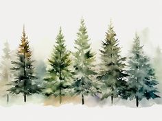 watercolor painting of trees in the snow