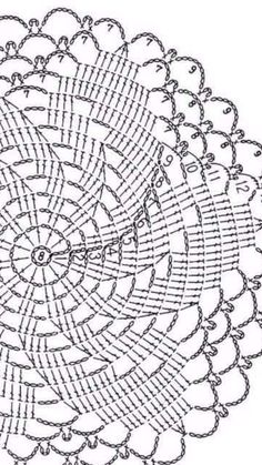 a circular doily is shown in black and white, with small circles on it