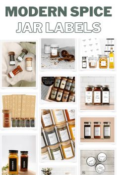 the top ten modern spice jar labels for all types of spices and seasonings, with text overlay that reads modern spice jar labels