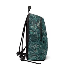 Fashion Backpack Waterproof Water Wave Mint Green Illustration. This fashion-forward backpack is crafted with trendy canvas and is designed to exude urban chic seamless style and functionality. Whether you're exploring the city streets, going to school, the gym, or jet-setting across the globe, this backpack caters to your every need with its sophisticated design and versatile features. From trendy accented style to modern minimalist touches, each this bag reflects impeccable craftsmanship and timeless appeal. This backpack offers something for every personality and occasion. Embrace the art of fashion with this must-have backpack bag that effortlessly combines practicality with high-end style. Made of 15.5 oz. Soft Nylon Lightweight and waterproof Adjustable shoulder straps Perfect for sc Trendy Green Backpack For Everyday Use, Green Casual Backpack For Back To School, Trendy Green Travel Backpack, Urban Waterproof Backpack For Streetwear, Casual Green Backpack For Back To School, Casual Green Canvas Backpack, Urban Green Backpack For Travel, Trendy Green Everyday Backpack, Trendy Everyday Green Backpack