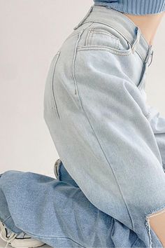 Fit: Relaxed fit Detail: Gradient Belt loops Ripped Material: 80% Cotton Care: Machine washes cold, tumble dry low. Boyfriend Trousers, Womens Ripped Jeans, Streetwear Jeans, Denim Trousers, Streetwear Women, Baggy Jeans, Jeans Brands, Jeans For Sale, Ripped Jeans