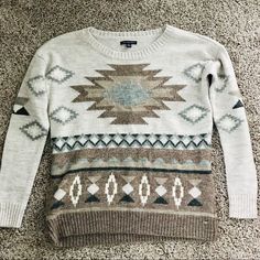 Brand New Without Tags, This Fun Tribal Sweater Is Beige And Brown In Color. 45% Acrylic, 30% Polyester, 25% Wool Western Girl, Country Western, Clothes Outfits, Colorful Sweaters, Cool Things, Sweater Sizes, American Eagle Outfitters, American Eagle, Sweaters For Women