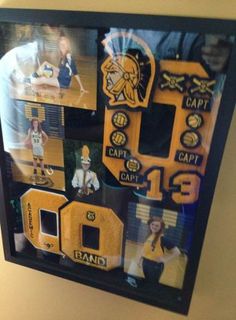 a display case with various sports memorabilia on the front and back sides, along with images of women's basketball players