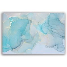 an abstract painting with blue and white colors