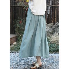 Retro High Waist Casual Skirt Fabric: 55% Ramie+45% Cotton Lining: 100% Rayon Size: S, M, Multiple Color Selections: Pine Green  Season: Spring, Fall, Summer Casual Non-stretch Skirt With Pockets, Casual High Waist Skirt For Spring, Casual Summer Skirt With Pockets, Casual Spring Skirt With Pockets, Casual High Waist Non-stretch Skirt, Casual Maxi Skirt With Elastic Waistband For Summer, Day Out Cotton Midi Skirt, High Waist Baggy Skirt For Spring, Baggy Knee-length Cotton Skirt