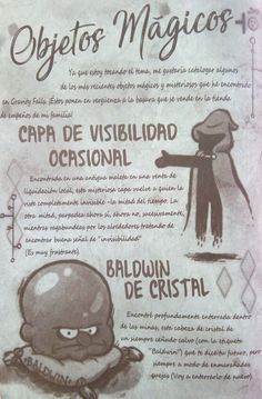 a sign with an image of a squid on it's back and the words objetos magicos written in spanish