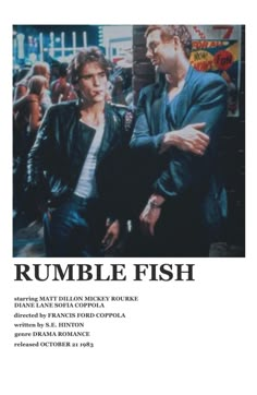 the movie poster for rumble fish with two men standing next to each other in front of a crowd