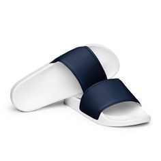 WOMENS NAVY SLIDES - Dark Blue Slides - Navy Pool Shoes - Navy And White Sole Slides - Beach Slippers - Nautical Slides - Blue Slides Blue Slip-on Summer Flip Flops, White Non-slip Slip-ons For Summer, White Non-slip Summer Slip-ons, Blue Open Toe Slides With Rubber Sole, Blue Non-slip Open Toe Slippers, Summer Blue Slip-ons With Cushioned Footbed, Blue Rubber Sole Slides Slip-on, Blue Non-slip Slides For Vacation, Non-slip Blue Slides For Vacation